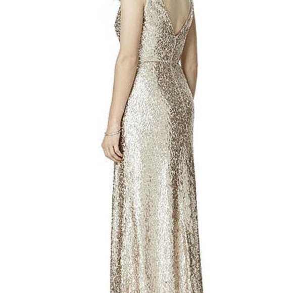 Dessy Group Rose Gold Sequined Beaded Formal Maxi Gown Cowl Neck 4508 Size 6 EUC - Picture 2 of 8